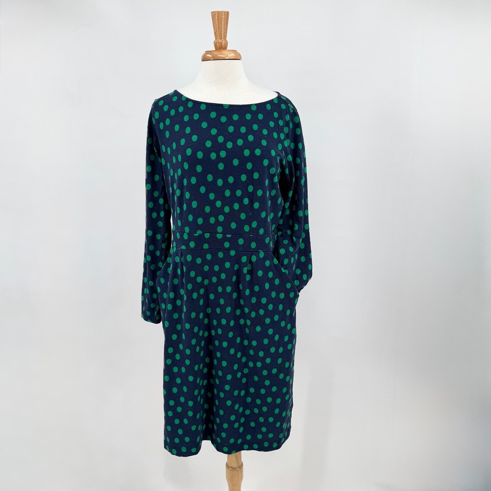 Boden Florrie Blue/Green Polka Dot Long Sleeve 100% Cotton Dress Women's 14R - Picture 2 of 12